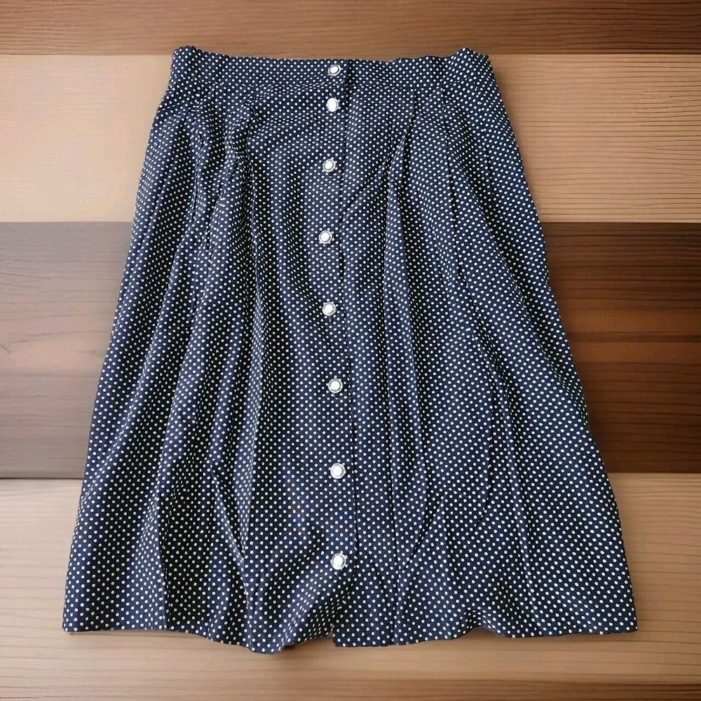 Vintage Women's Cristin Stevens Button Skirt  Size Large Navy Polka Dot